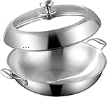 Nontoxicook Tri-Ply Stainless Steel Wok Pan with Lid, Fast & Even Heat 36cm(12Inch) Large Stir Frying pan, Induction Saute Pan, Cooking Pan, Oven Safe Up to 315℃