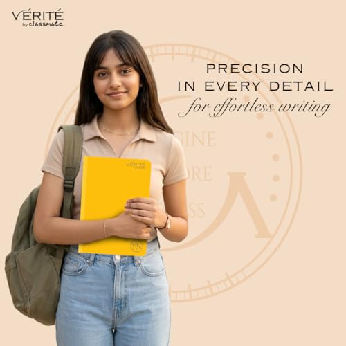 Image of Lay Flat Binding Longbook - Verite by Classmate Ideal for School Students, Sunshine Color, A4 Size, Single Line, Thick Premium 140 Pages with Low Ink Bleed for Smooth Writing Experience