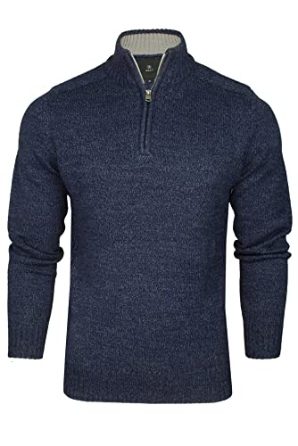 Xact Men’s Quarter Zip Twist Knit Jumper, Funnel Neck 1/4 Zip Pullover, Regular Fit Warm Smart Casual Knitwear (Navy Twist) L