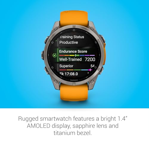 Image of Garmin Fenix 8, 47mm, AMOLED, Sapphire, Smartwatch, Titanium with Spark Orange /Graphite Silicone Band