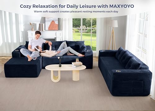 Image of MAXYOYO Modular Sectional Couch with L-Shape Chaise and Loveseat, Modern Boneless Couch for Living Room, Oversized Sofa with Deep Seat, No Assembly Required, Navy