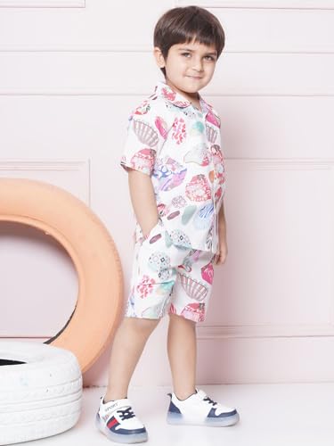 Image of AJ DEZINES Kids Cotton Shirt Shorts Half Sleeves Floral Printed CO-ORDS Set for Boys