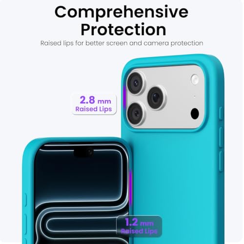 Image of ORNARTO Compatible with iPhone 17 Pro Max Case 6.9 inch, Slim Liquid Silicone 3 Layers Soft Gel Rubber Shockproof Protective Cover with Anti-Scratch Microfiber Lining-Mint Blue