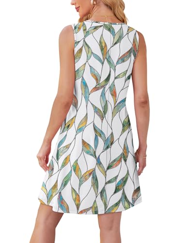 Image of OFEEFAN Womens Pleated Front Tank Dresses Fashion Spring Sleeveless Pockets Sundress Casual Summer