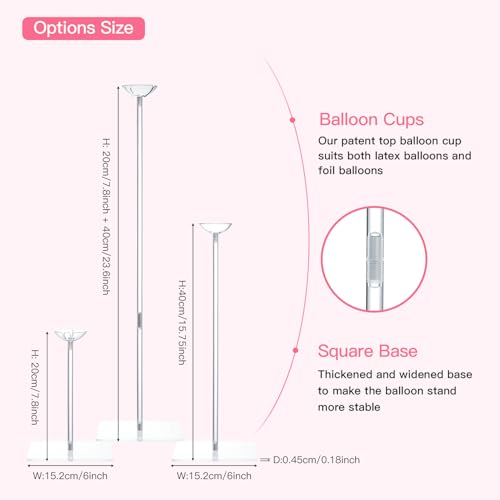 Image of TekXYZ Acrylic Balloon Stand for Table Centerpiece, Adjustable 10-Pack | Adjusts to 15.75 inch, 23.6 inch, 31.5 inch. Sturdy base, easy assembly & reusable for parties. Note: Balloons NOT included.