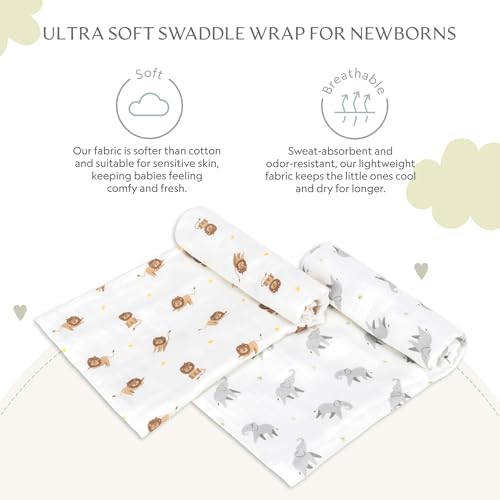 Image of Muslin Baby Swaddle - Breathable Receiving Blankets for Newborn Baby, 70% Viscose derived from Bamboo, 30% Spandex, Imported