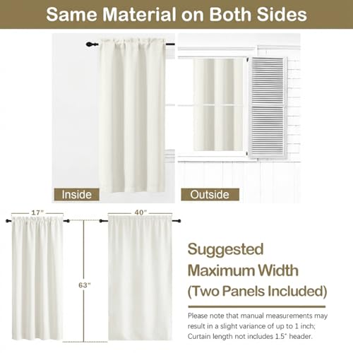 Image of Ivory Curtains for Bedroom 63 Inch Length 2 Panels, Protect Privacy Thermal Insulated Light Filtering Curtains, Dual Rod Pocket Window Treatments Drapes for Living Room, 2x40Wx63L Inches