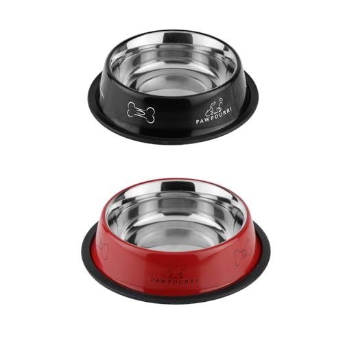 Image of Combo of Anti-Skid Feeding Bowls for Dogs, Cats & Puppy Pet Bowl Pack 2 Stainless Steel Pet Bowl (700 ml Each, Black & Red)
