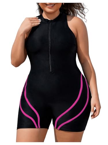Floerns Women's Plus Size Colorblock One Piece Swimsuit Rash Guard