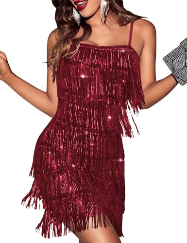 Image of Cocktail Dresses Flapper Dresses 1920s Gatsby with All-Over Sequin Fringe Mini Dresses Prom Party Dress