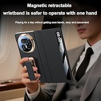 Fhyeugfy Hülle für Honor Magic V5 mit Metall Halter Magnet Ständer, Ultradünn Prämie PU Leder Back Handyhülle, Stoßfest Schutzhülle-Schwarz – Ansicht 5