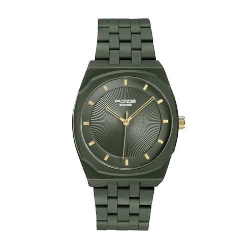 Image of Sonata Poze 6 Terra Trails Quartz Olive Round Dial Men's Watch | Stainless Steel Strap Material | Watches for Men Analog - SP70073KM02