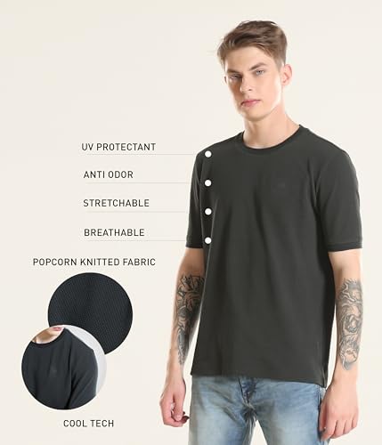 Image of TURMS Men's Ice Cool Tech Round Neck T-Shirt, Odor Control, Stretchable & Breathable, Cotton Rich Fabric, Half Sleeve