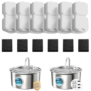 12 Cat Fountain Stainless Steel Filters Drinking Fountain for Cat Filter - Cat Drinking Fountain Filter - Contamination Filter and Water Softening - 6 Carbon Filters + 6 Foam Filters - 3 Month Kit