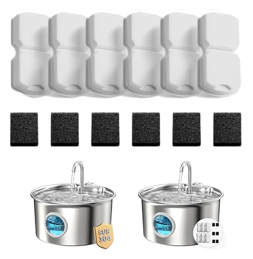 ATMZIQXR 12 Fontanella per Gatti Acciaio Filtri: Fontana per Gatti Filtro - Fontanella Gatto Filtro - Filtrare le Impurità e Addolcire l'acqua - 6 Filtri a Carbone Attivo + 6 Filtri a Spugna