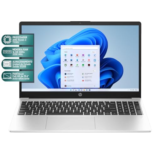 Image of HP Laptop 255 G10 AMD Ryzen 3 7330U 16GB RAM 512GB SSD 15.6 inch Windows 11 Home Spanish Keyboard