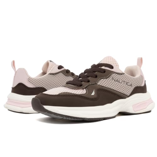 Nautica Youth Girls Fashion Sneakers Breathable Mesh Lightweight Athletic Walking Lace-Up Tennis Shoes, Jumar S, Brown Light Pink, Size 1 - image 6