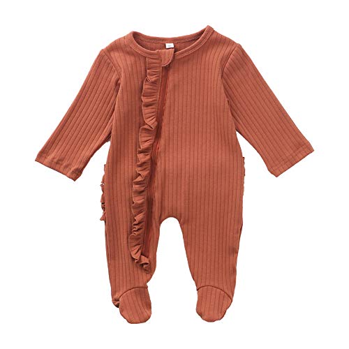 Newborn Baby Boys Girls Romper Toddler Footie Pajamas Ribbed Footed Sleepers Sleep and Play Zip-Front Jumpsuit Pjs (OrangeRed, 0-3 Months)