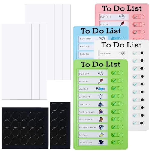 EAEVKPI Memo Checklist Boards, 4 unidades To Do List Memo, 20 x 12 cm Portable To Do List Planner Kids, To Do List Checklist Boards con 10 hojas vacías intercambiables, planificador de rutina