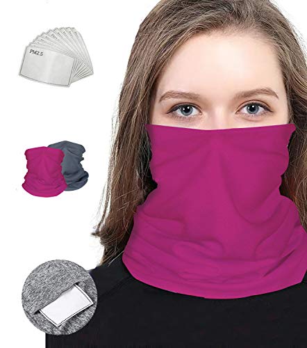 Unisex Neck Gaiter Balaclavas Bandanas for Women Men Multifunctional Magic Scarf Breathable Windproof Face mask with Elastic Summer UV Dust Protection Cooling Headbands Outdoor Sports (Gray+red)