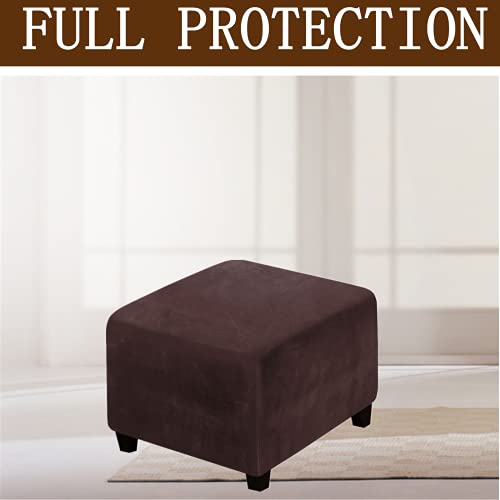 N Soft Velvet Plush Stretch Ottoman Slipcover High Stretch Velvet Foot Stool Protector Covers For Living Room With Elastic Bottom For Footrest Ottoman (Brown) #TOP1
