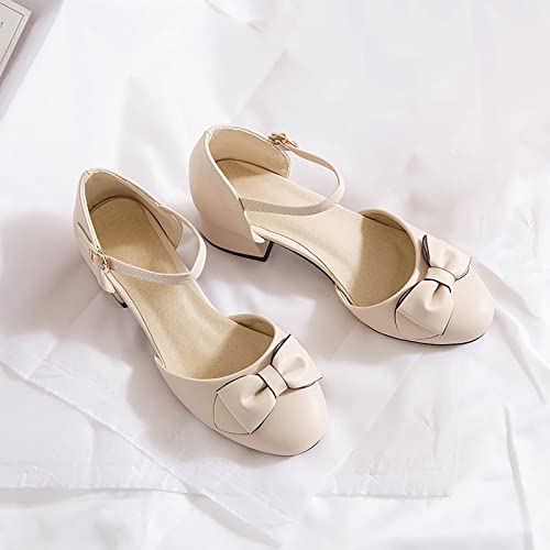 Big Kids Girls Closed Toe Low Heel Dress Shoes Bowknot Ankle Strap Pumps Girls Ballet Wedding Party Sandals3