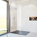 Glass Shower Panel, 32" W x 78" H Semi-Framed Fixed Shower Glass Panel in Matte Black with 5/16"(8mm) Clear Tempered Glass Door, Simple Shower Door Panel for Bathroom