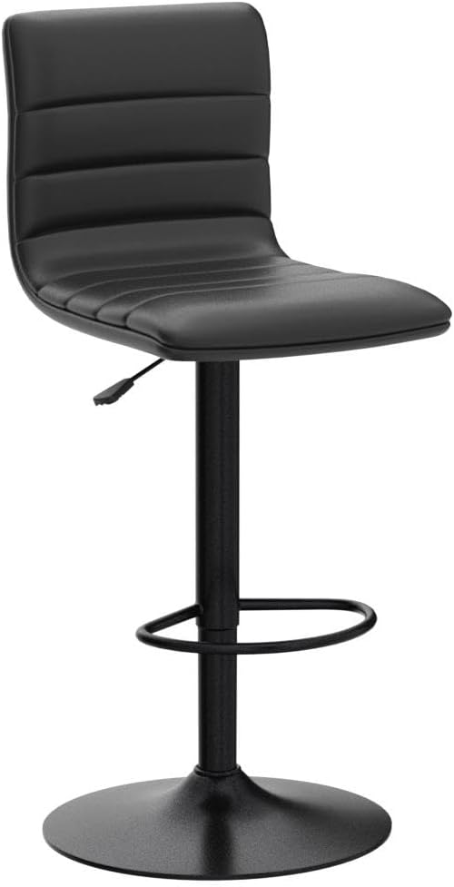 Vogue Furniture Direct PU Leather Bar Stools, Modern Square Adjustable Swivel Barstools with Back, Armless Airlift Counter Height Bar Chairs for Kitchen Dining Set of 2 (Black, Black Base)