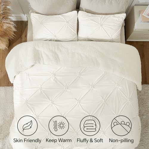 Image of BEDELITE Fluffy Sherpa Twin Comforter Set,Pintuck-Cream