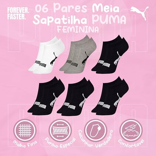 PUMA Kit 6 Pares Meia Invisível Sapatilha Adulto Feminina, 995-999, 34-39