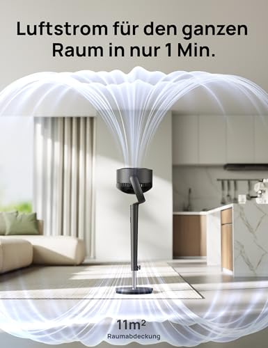 DREO Standventilator sehr leise, Ventilator groß mit Fernbedienung, 20dB Silent Ventilator mit DC-Motor, 120° Oszillierend, 4 Modi, 94-107cm höhenverstellbar, Bodenventilator, TurboPoly Fan 512, Grau