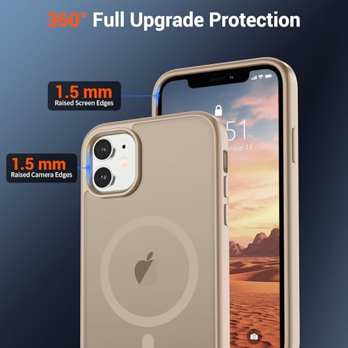 Image of SUPFINE Magnetic for iPhone 12 Mini Case & iPhone 13 Mini Case with Screen Protector (Compatible with MagSafe) (Military Grade Drop Protection) Translucent Matte Shockproof Phone Cover,Desert Gold