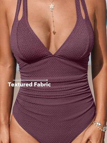 Image of CUPSHE Women's One Piece Swimsuit Tummy Control Deep V Neck Double Straps Crisscross Back Tie Bathing Suit
