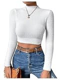 SweatyRocks Women's Mock Neck Slim Fit Crop Tops Long Sleeve Fuzzy Pullover Sweater White S