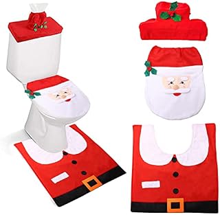 Glaxcidy Santa Toilet Seat Cover, 3 Pcs Christmas Toilet Decorations Santa Toilet Cover Rugs, Tank Cover with Toilet Tissue Box Cover Christmas Theme Decoration for Xmas Home Bathroom Decor