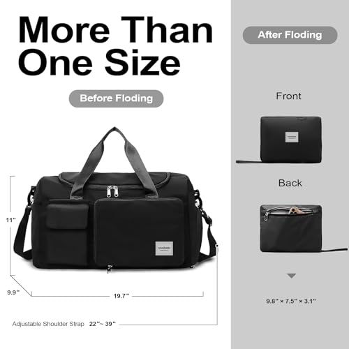 WOOMADA Foldable Travel Duffel Bag for Women, Weekender Bags with Shoes Compartment,Overnight Bag with Wet Pocket & Trolley Sleeve(Black) — view 2