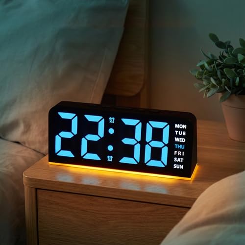 LED Horloge Numérique avec Grandes Chiffres, Réveil Puissant Lumineux Digitale Reveil Matin 12/24H 2 Alarme, Port USB, Fonction Snooze, Luminosité...