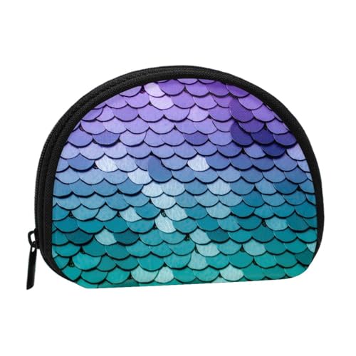 Neoprene Coin Purse, Change Pouch, Cash Bags, Zipper Handbag for Passport, Card, Lightweight Bag for Travel Outdoor Gym, Compatible with Purple Turquoise Sparkling Mermaid Scales Pattern