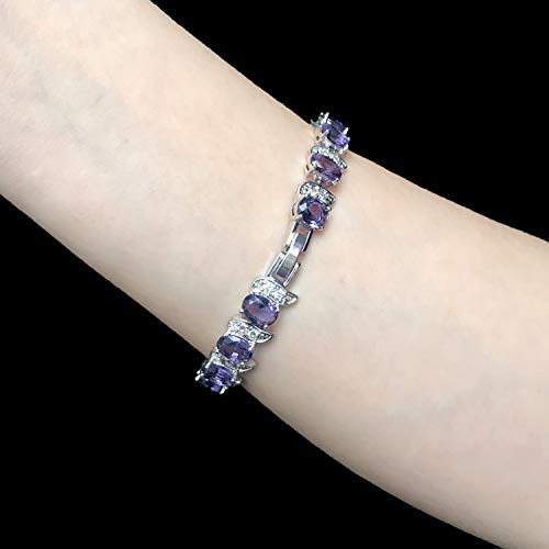 7Inches Tennis Bracelet For Women , 6Mmx8Mm Oval Cut Cubic Zirconia Cz Simulated Purple Amethyst Green Emerald White Gold Plated Chain Jewelry For Birthday Party Wedding Engagement Xmas Gift #TOP5