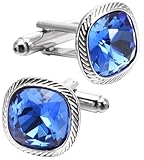 Jonwo Blue Zircon Gemstone Cufflinks for Men Women In Gift Case Silver Square Men's Cufflinks Jewelry Set for Wedding Anniversary Business Party Events Tuxedo Dress Shirt