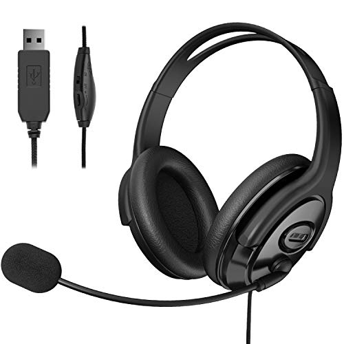 EBODA USB Headset Computer Headphone with Microphone Noise Cancelling, Lightweight PC Headset Wired Headphones, Comfort-fit Office Headset for Skype, Webinar, Cell Phone, Call Center