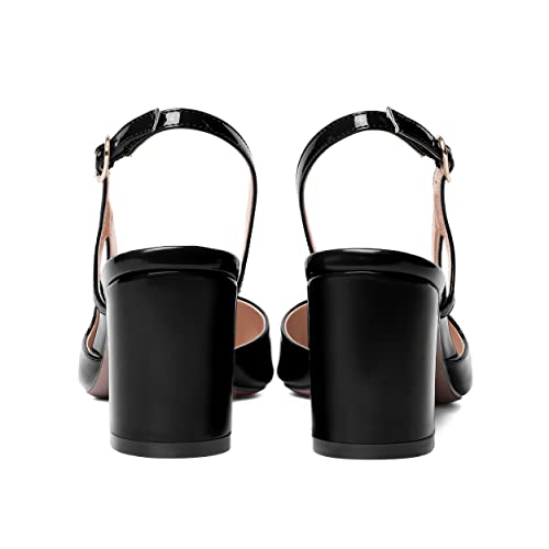 ROSERWISH Womens Two Toned Casual Party Patent Slingback Pointed Toe Wedding Chunky Mid Heel Pumps Dress Shoes 2.5 Inch4