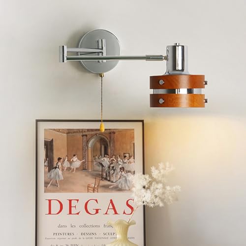 Lámpara de pared E27 vintage madera y plata con brazo plegable decorativo 7