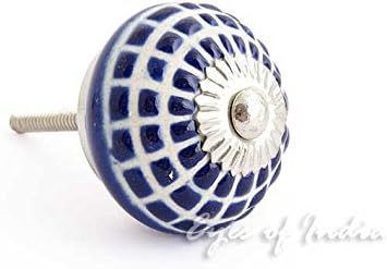 Eyes of India - Set of 2 Blue Indigo Ceramic Cabinet Door Dresser Cupboard Knobs Pulls Decorative Shabby Chic Colorful Boho Bohemian Accent Handmade