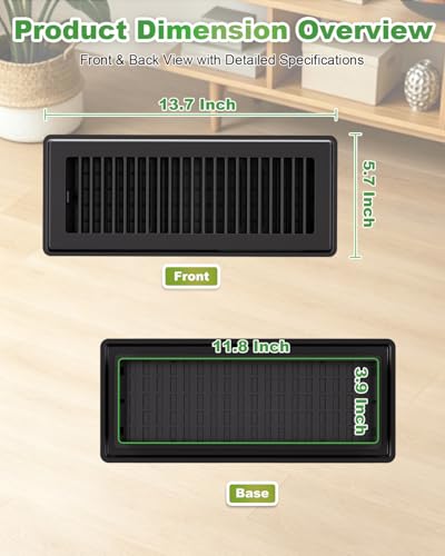 Image of 4x12 Floor Register, Black, Anti-Rust Vent Covers for Floor Vents, 2 Pack