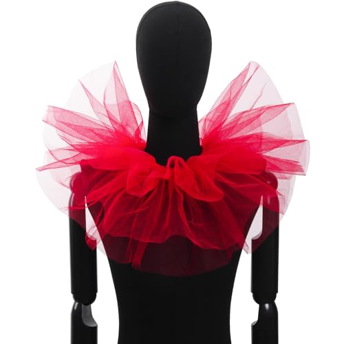 MUNSKT Collar victoriano con volantes de malla, volantes, estilo renacentista, retro, tul, volantes, cuello de payaso, multicapa para carnaval, jabot, Halloween, fiesta, cosplay, accesorios