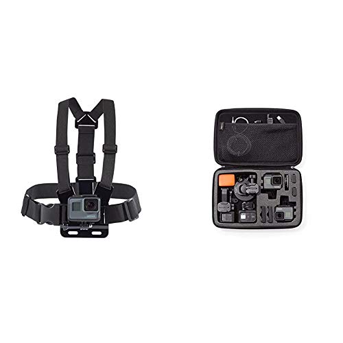 Amazon Basics Adjustable Chest Mount Harness for GoPro Camera (Compatible with GoPro Hero Series), Black & Large Carrying Case for GoPro and Accessories - 13 x 9 x 2.5 Inches, Black