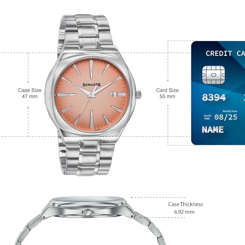 Image of Sonata Festive 2.0 Quartz Analog with Pink Dial Silver Sheet Metal Strap Watch for Men - 77194SM02