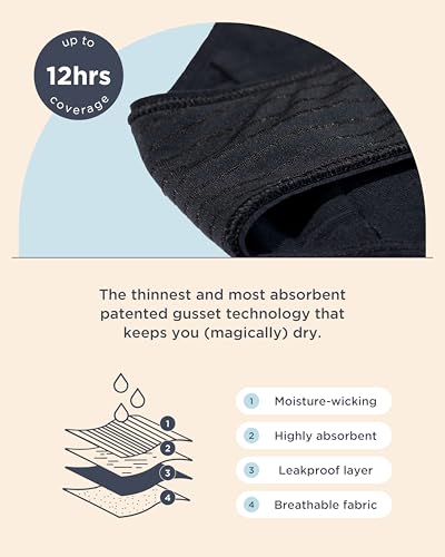 Image of saalt EveryWear Cotton Brief Period Underwear, Regular Absorbency | Comfortable, Thin, and Keeps You Dry from All Leaks, Reusable & Washable, Large, Volcanic Black