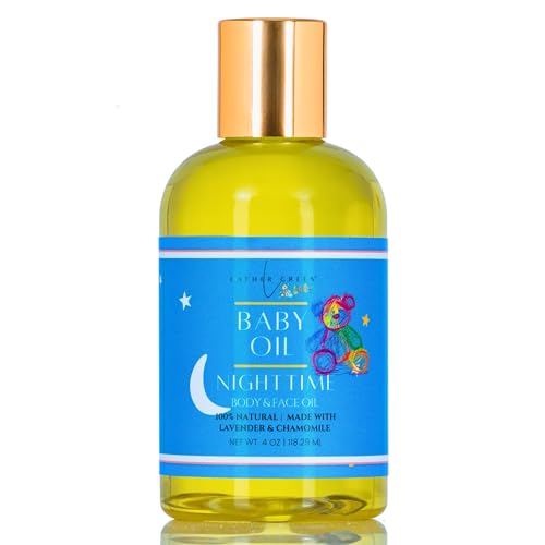 Lather Green - Nighttime Calming Baby Oil - Calms & Hydrates Baby’s Skin with Lavender & Chamomile, 4 oz